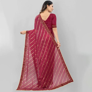 Maroon & Gold-Toned Embellished Saree